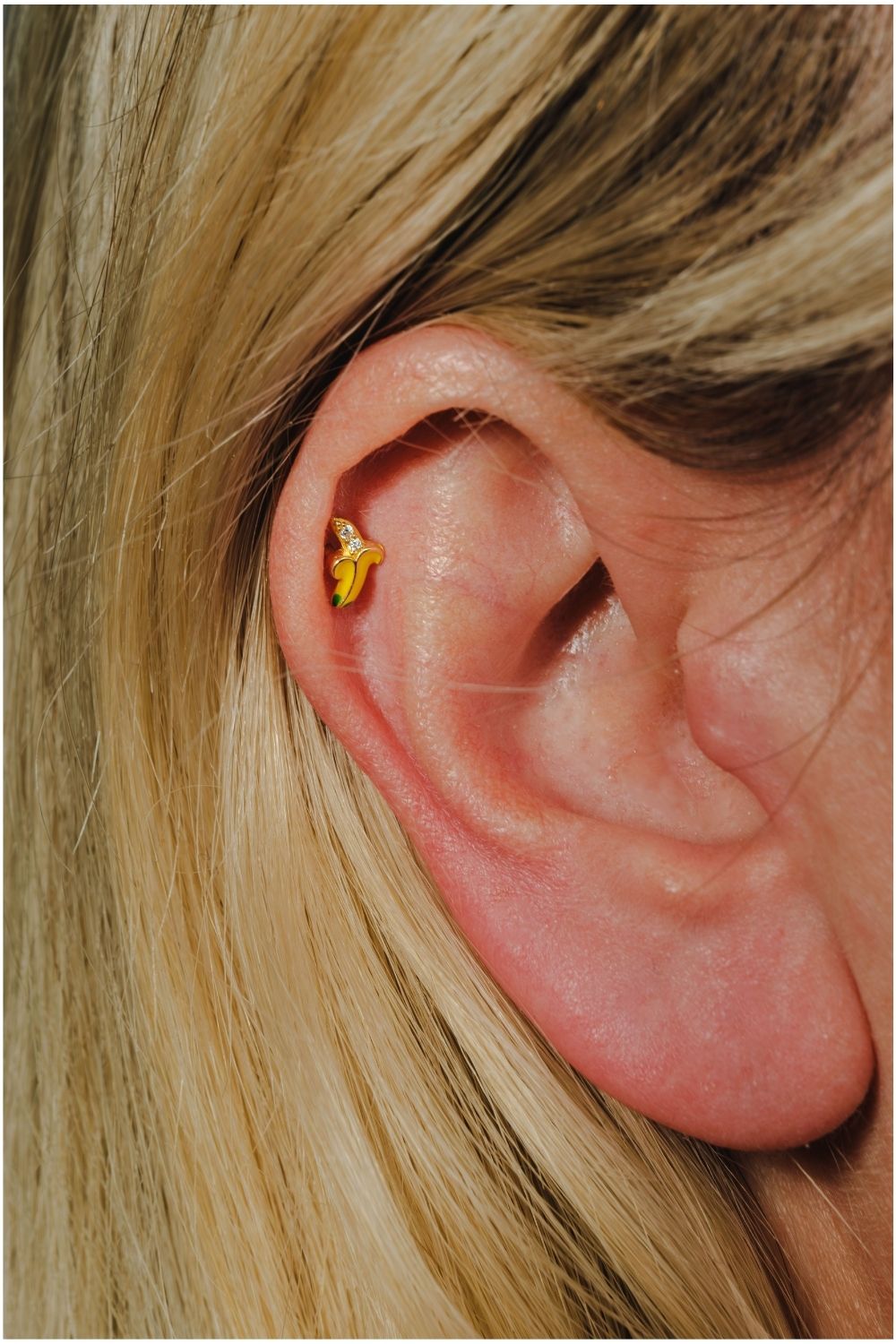 Side view of Banana Baby Earrings by Piayuli