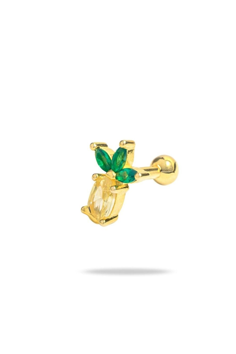 Special cut sapphire and emerald detail on Pineapple Baby Earrings