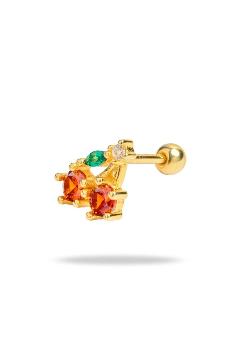 Special cut ruby and emerald detail on Red Cherry Baby Earrings