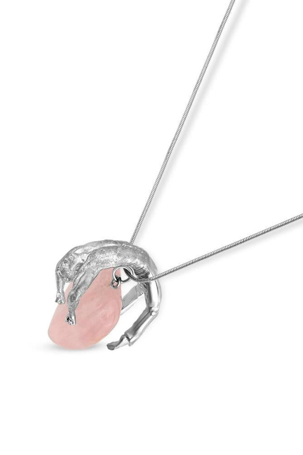Atlas guardian design holding natural rose quartz gemstone