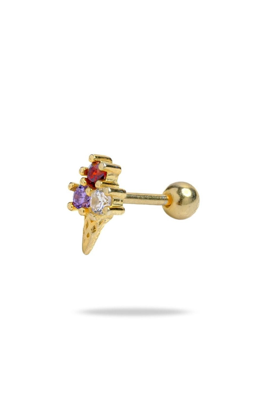 Diamond amethyst and ruby gemstones on Triple Scoop Ice Cream Baby Earrings