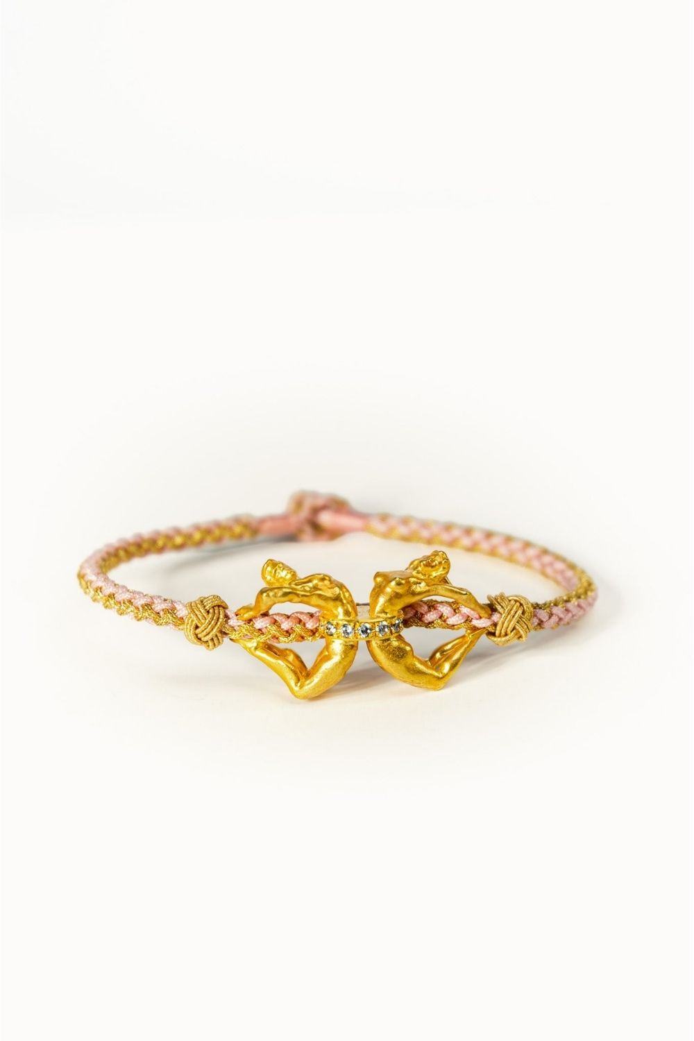 Unity Pink Bracelet with sculptural gold plated figures by Piayuli