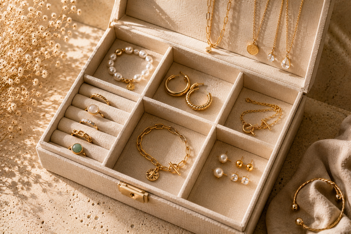 Luxury jewelry storage guide featuring handcrafted jewelry organized inside an elegant jewelry box