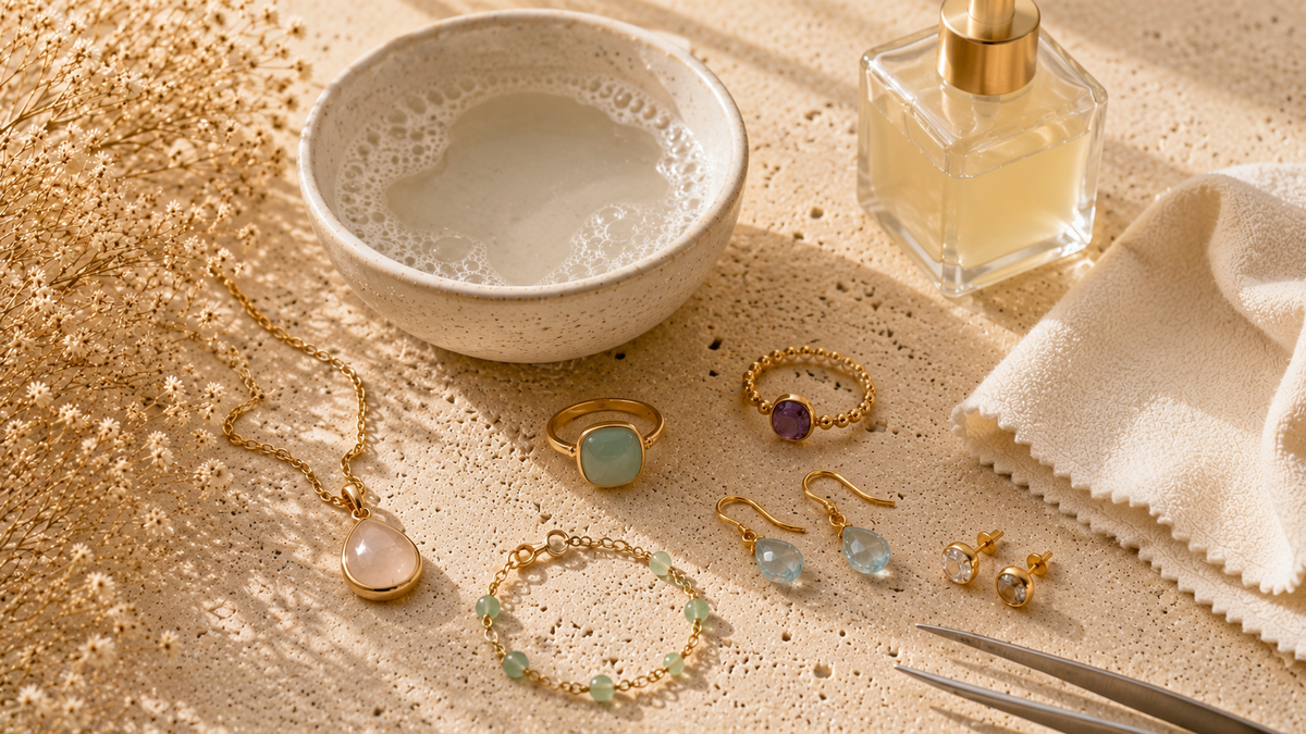 Expert guide showing how to safely clean natural gemstone jewelry at home