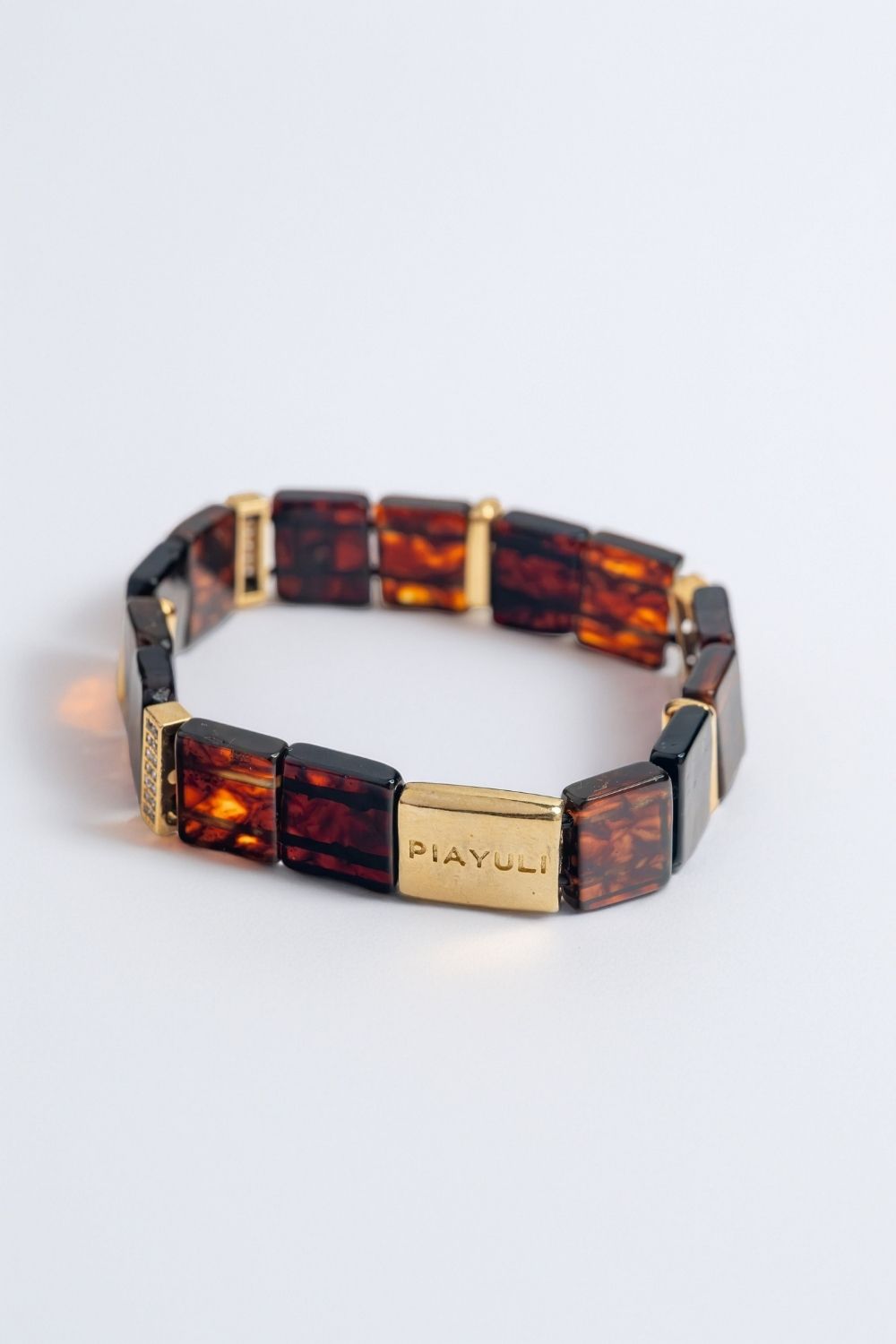 Piayuli Amber Natural Stone Strength Bracelet with gold plated details