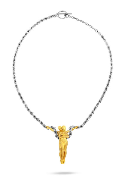 Close-up detail of the Amore Necklace featuring zircon accents