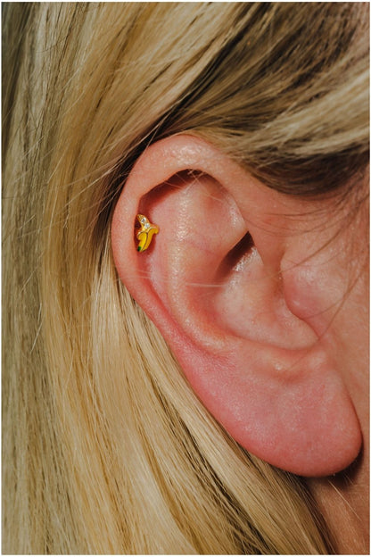 Side view of Banana Baby Earrings by Piayuli