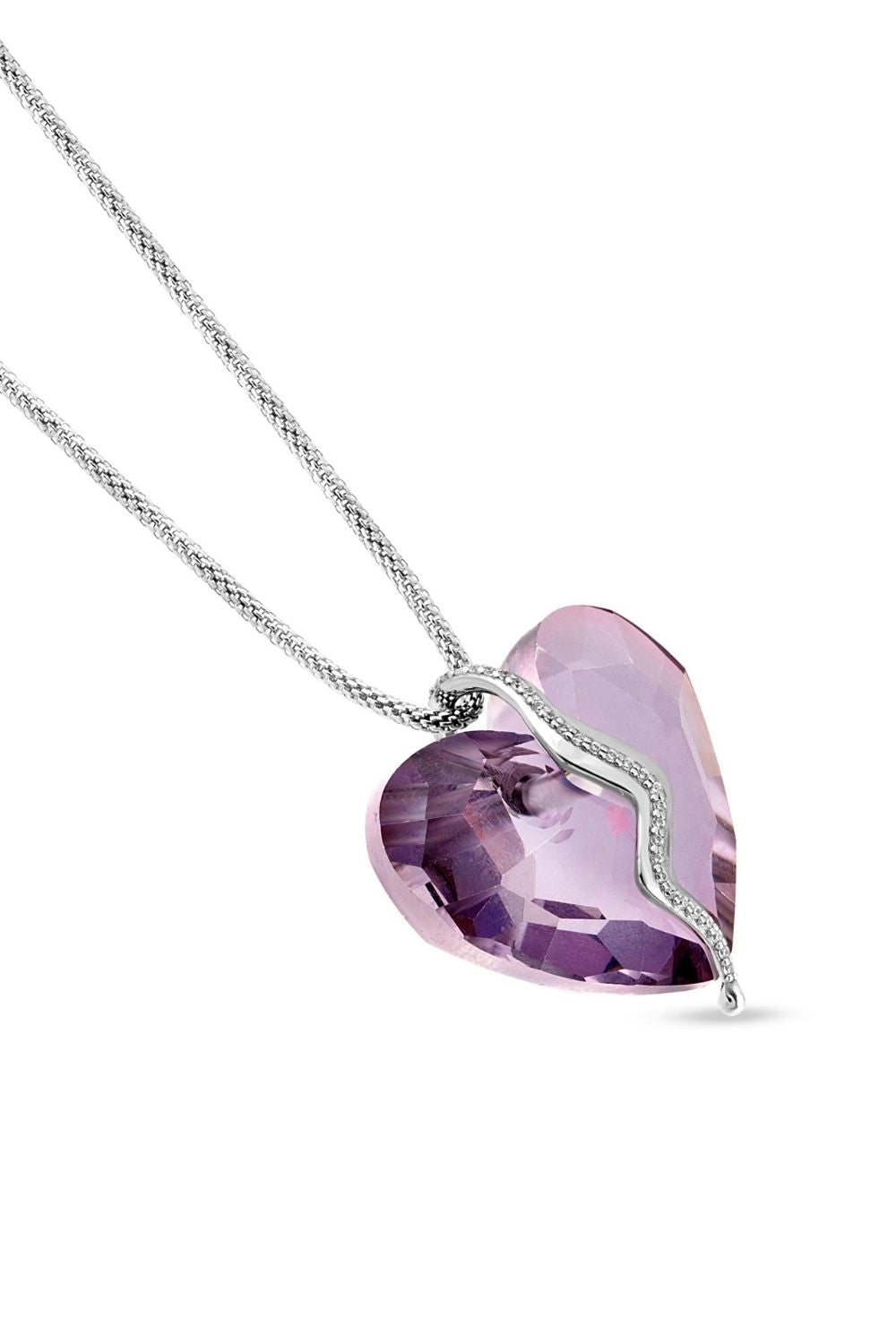 Purple heart shaped Swarovski crystal on the Become One Necklace