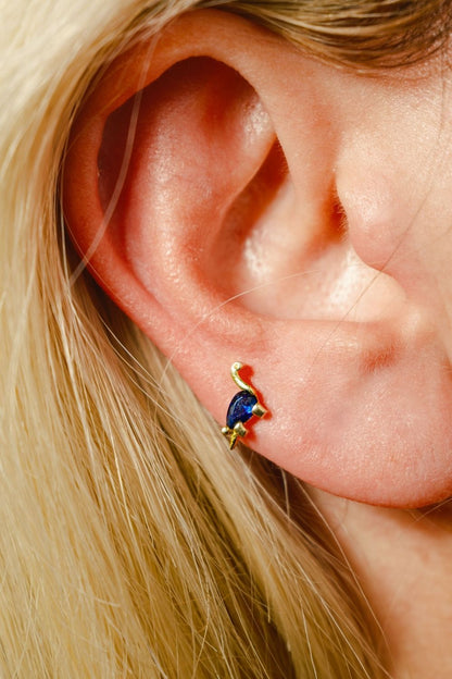 Special cut gemstone detail on Blue Dinosaur baby earrings