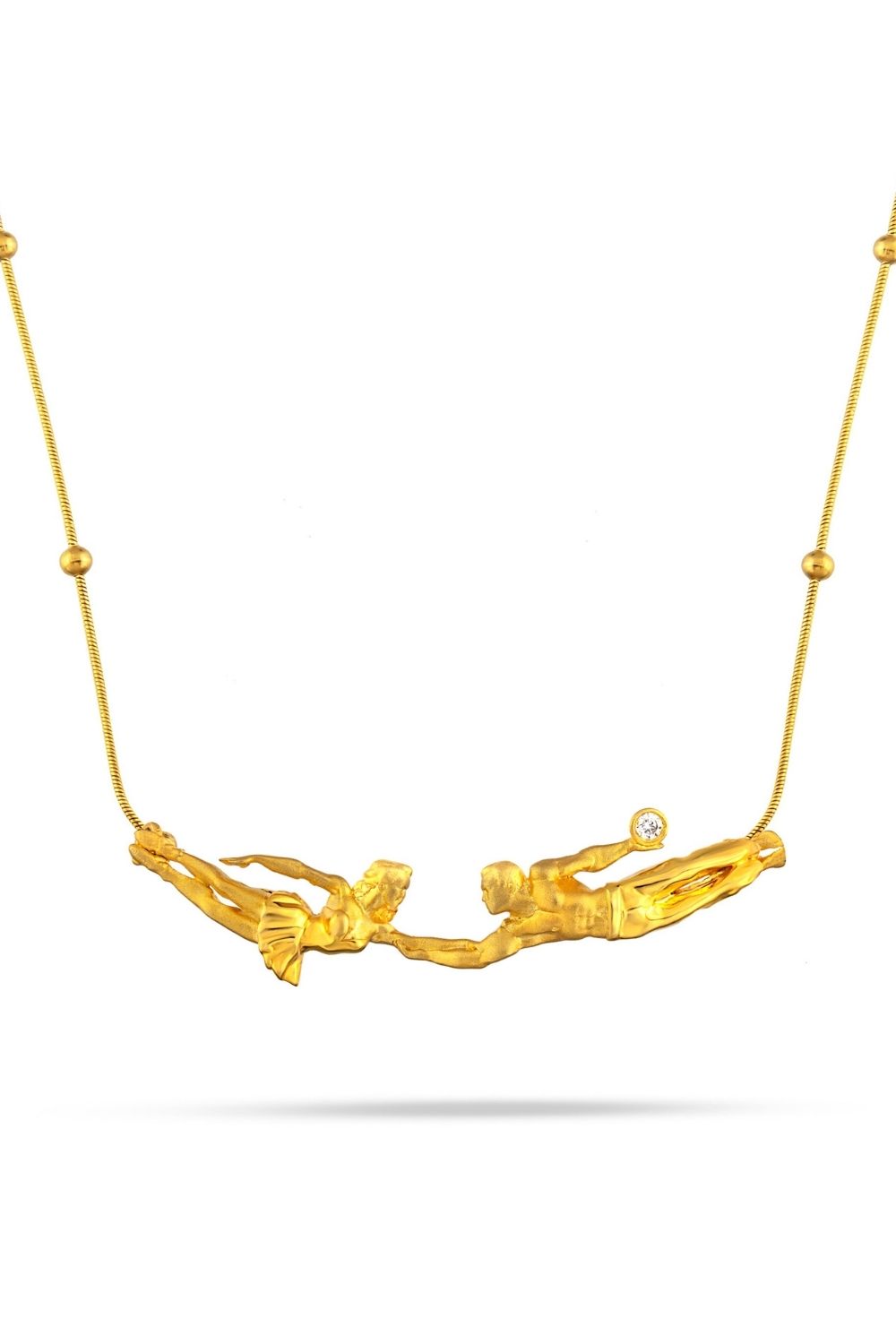 Close-up of Falling Into You Necklace pendant with zircon stone