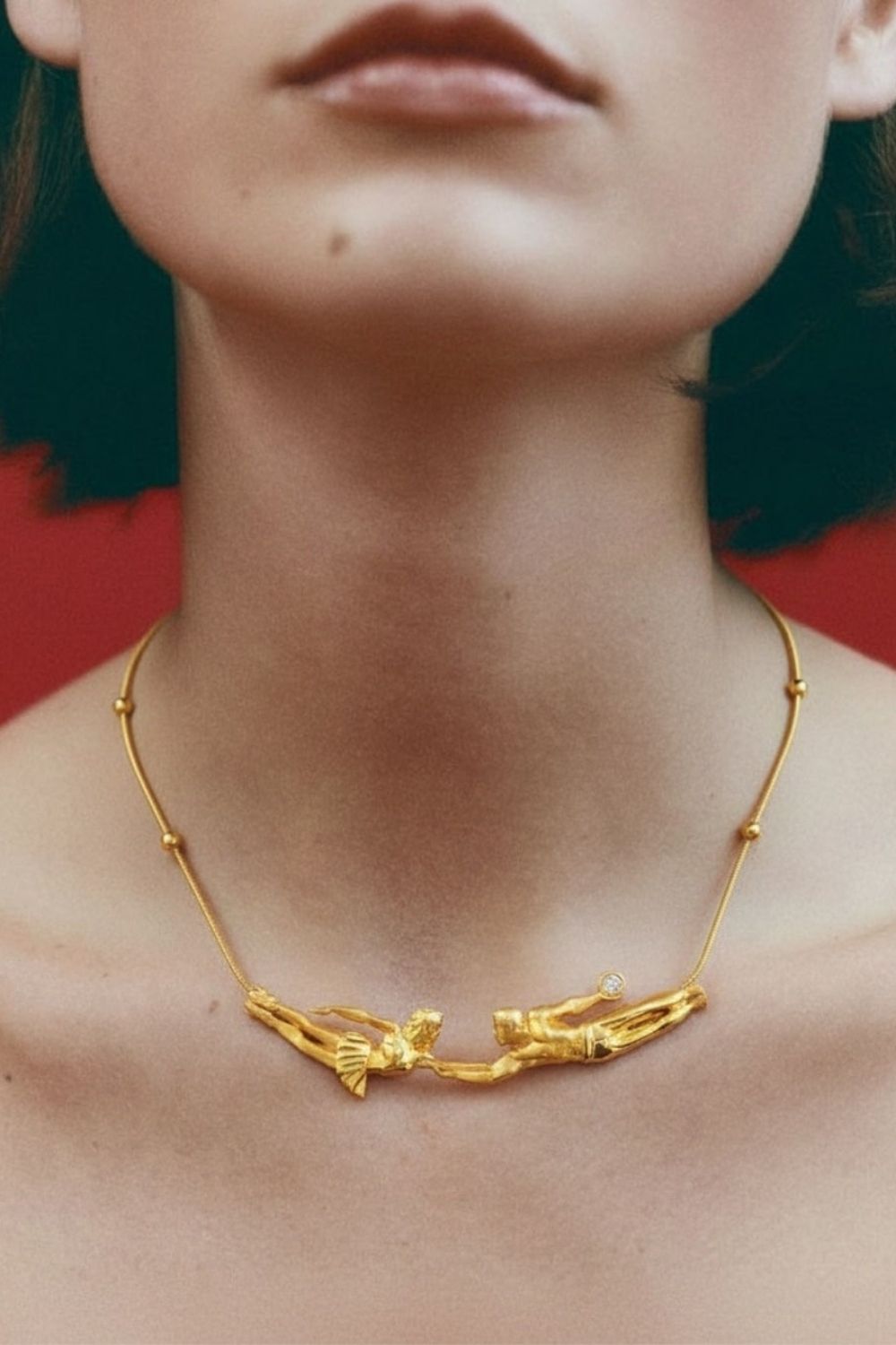 Side angle view of the Falling Into You Necklace by Piayuli