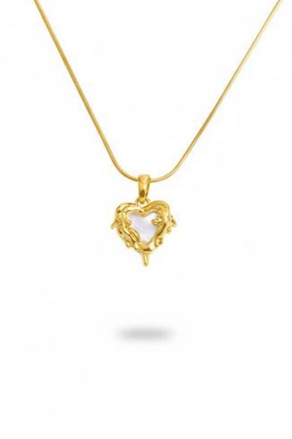 Flowing Mother of Pearl Heart Necklace by Piayuli
