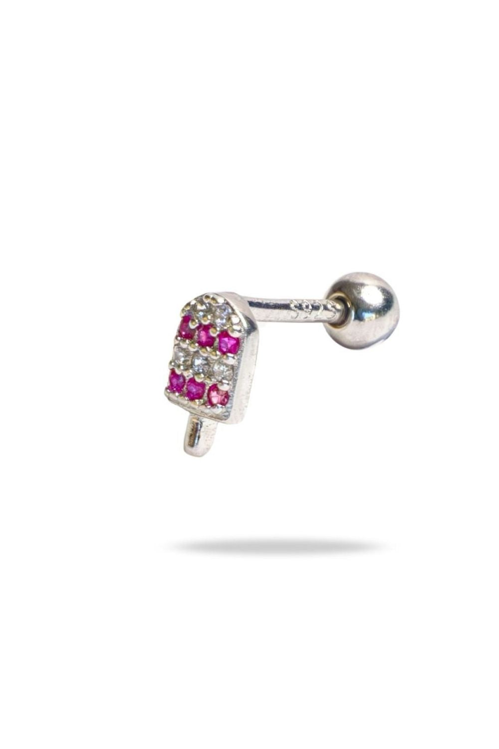 Special cut ruby and diamond detail on Ice Cream Baby Earrings