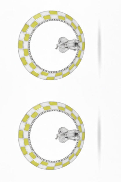 Woman wearing Joy Earrings inspired by creativity and self-expression