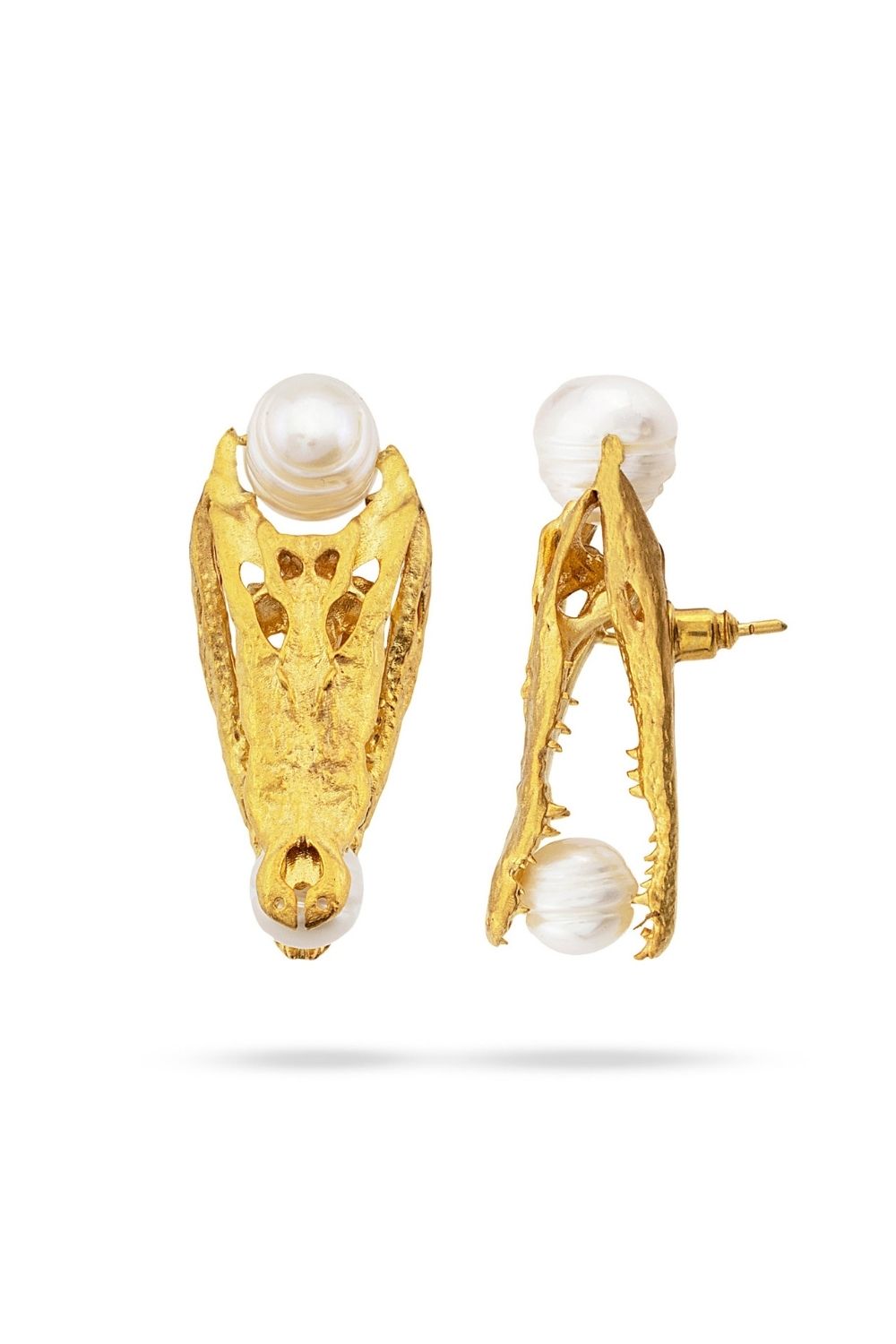 Piayuli Lord of the Neal Pearl Earrings handcrafted in 22K gold plated brass