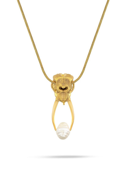 Piayuli Lucky Pearl Necklace handcrafted in 22K gold plated brass