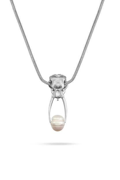 Lucky Pearl Necklace featuring symbolic skull inspired artistry