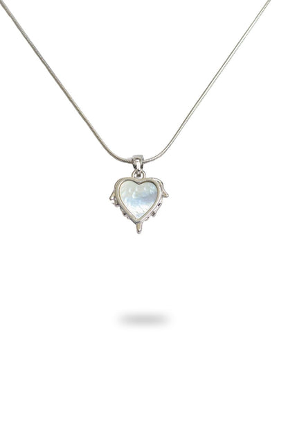 Zircon detail on Flowing Mother of Pearl Heart Necklace