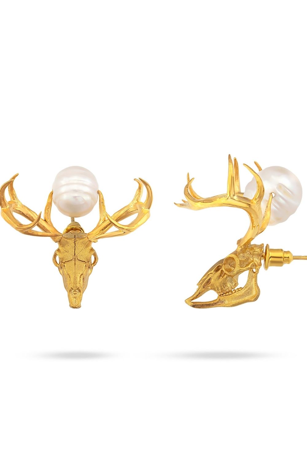 Piayuli My Deer Pearl Earrings handcrafted in 22K gold plated brass