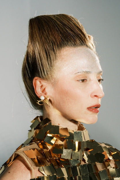 Woman wearing My Deer Pearl Earrings by Piayuli