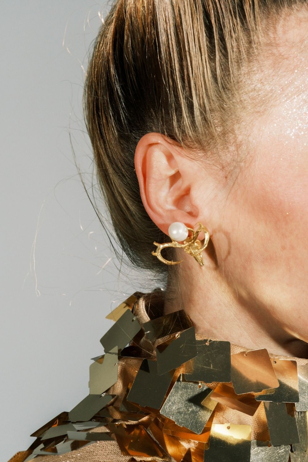 Natural sea pearl detail on the My Deer Pearl Earrings by Piayuli