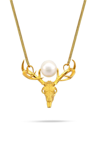 Piayuli My Deer Pearl Necklace handcrafted in 22K gold plated brass