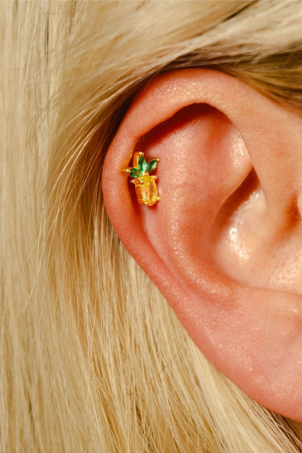 Side view of Pineapple Baby Earrings by Piayuli