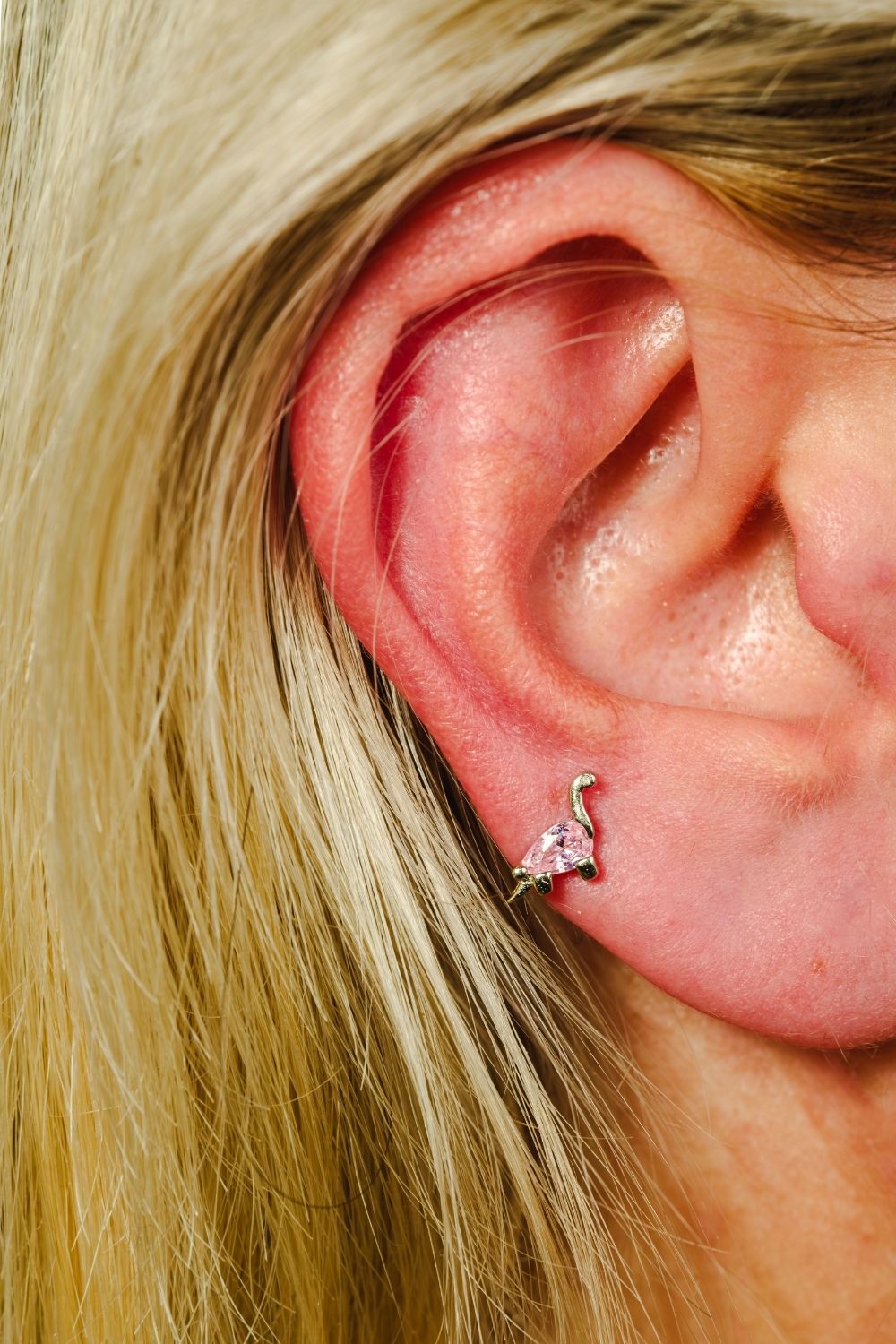 Pink Dinosaur Baby Earrings designed for babies and young children