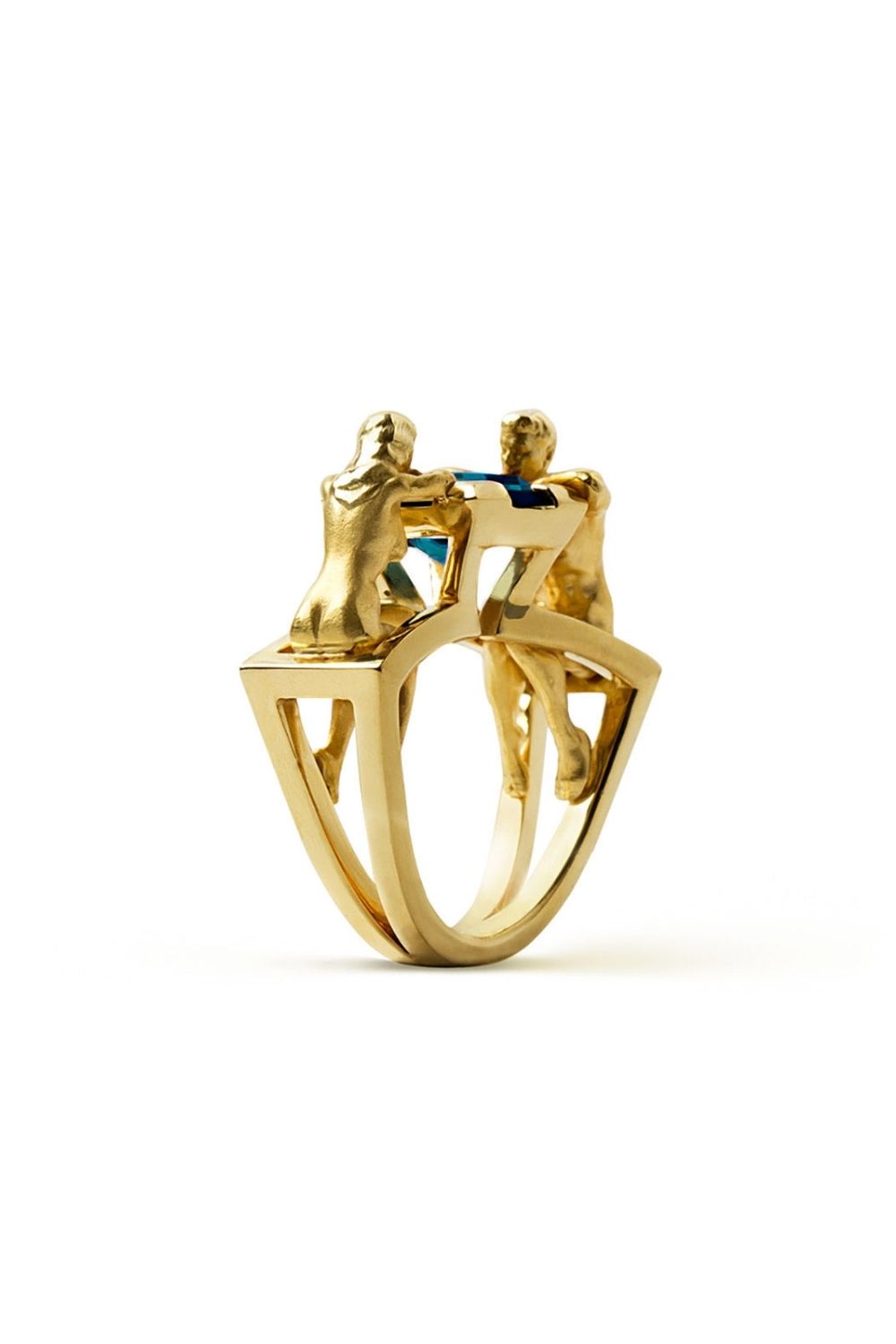 Top view of the Promise Ring with sculptural figures