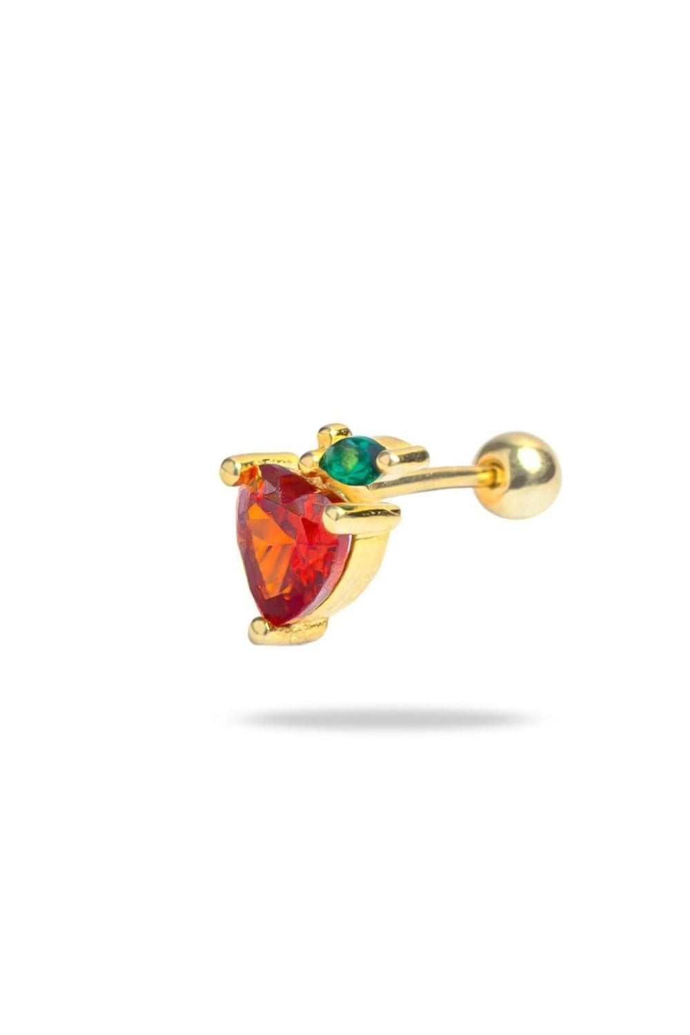 Special cut ruby and emerald detail on Red Apple Baby Earrings