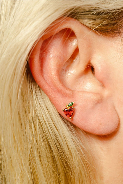 Side view of Red Apple Baby Earrings by Piayuli