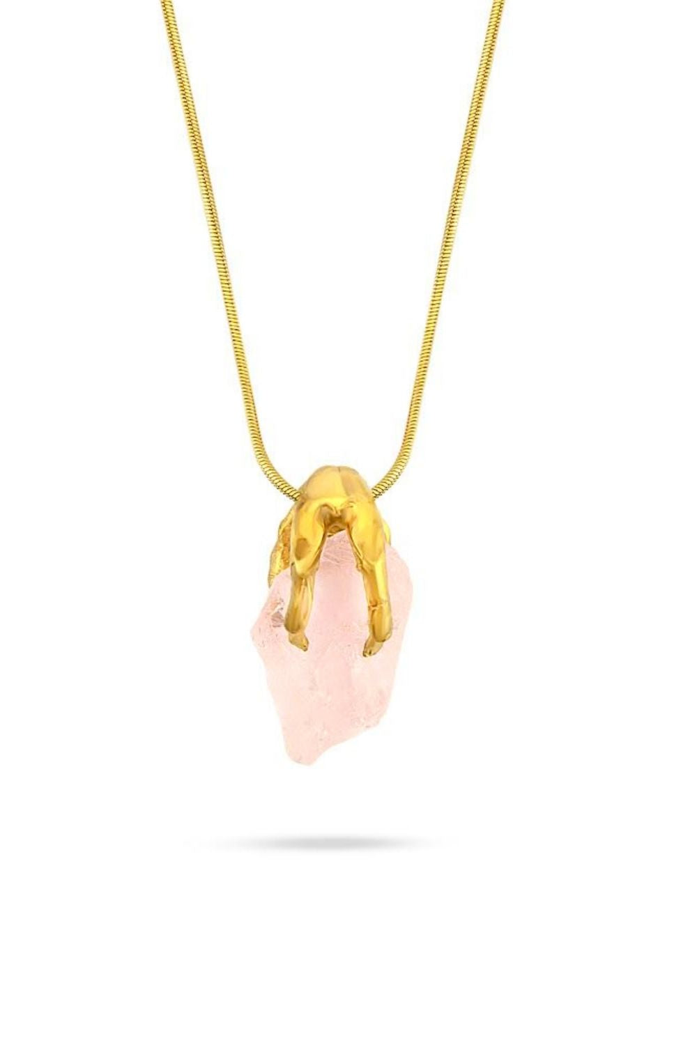 Piayuli Rose Quartz Lover Mini Necklace handcrafted in 22K yellow gold plated brass