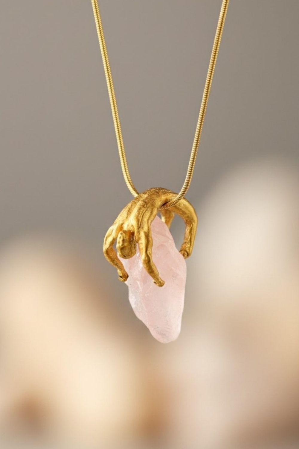Woman wearing Rose Quartz Lover Mini Necklace by Piayuli