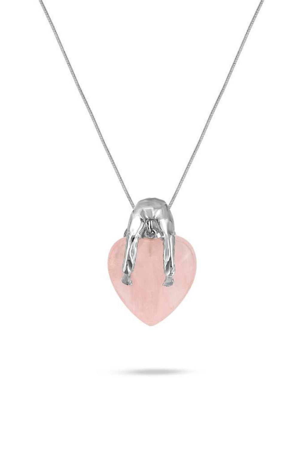 Piayuli Rose Quartz Lover Necklace handcrafted in 22K white gold plated brass