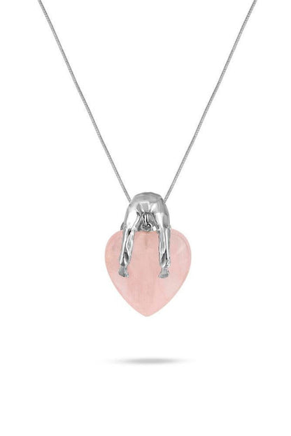 Piayuli Rose Quartz Lover Necklace handcrafted in 22K white gold plated brass