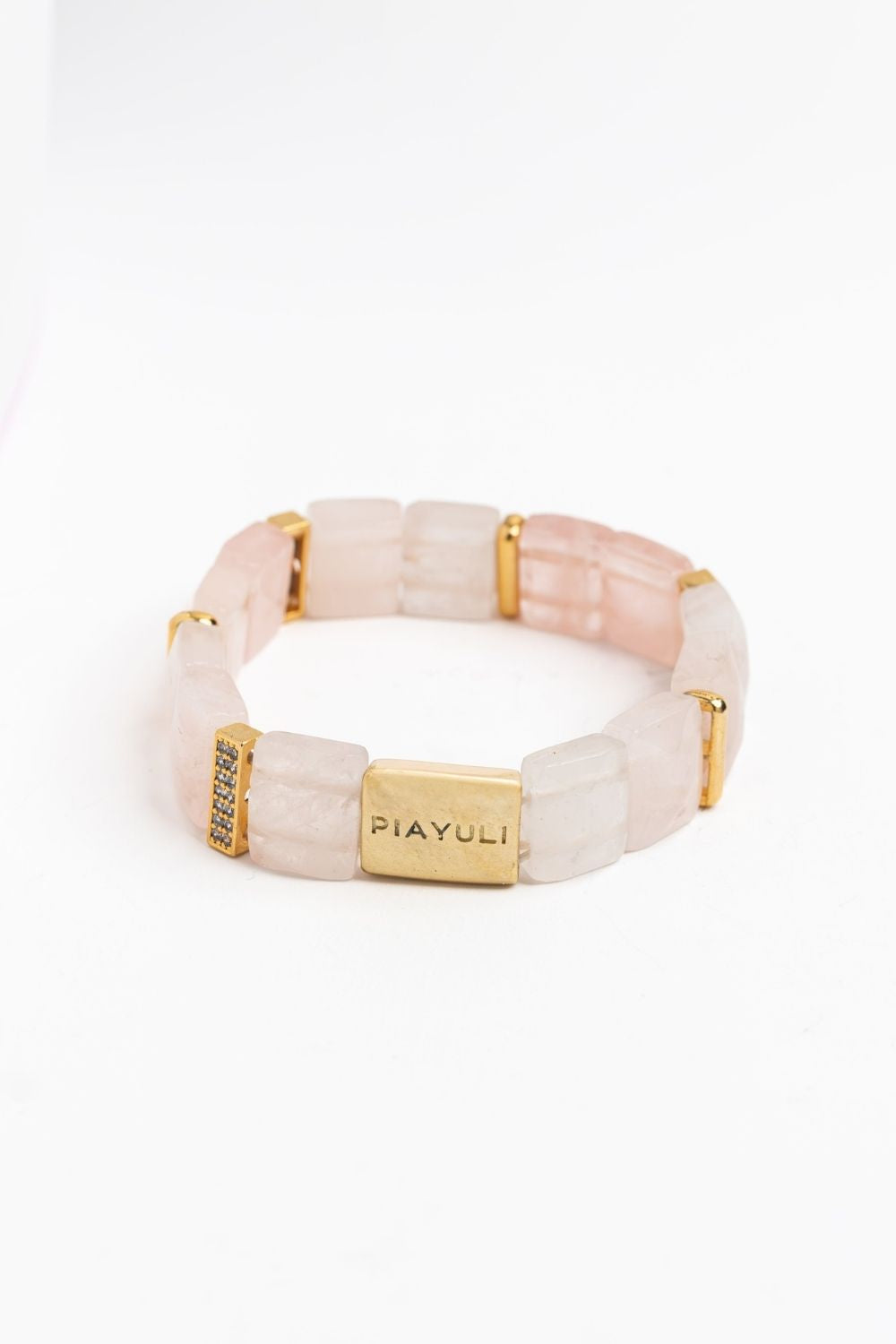 Piayuli Rose Quartz Natural Stone Love Bracelet with gold plated details