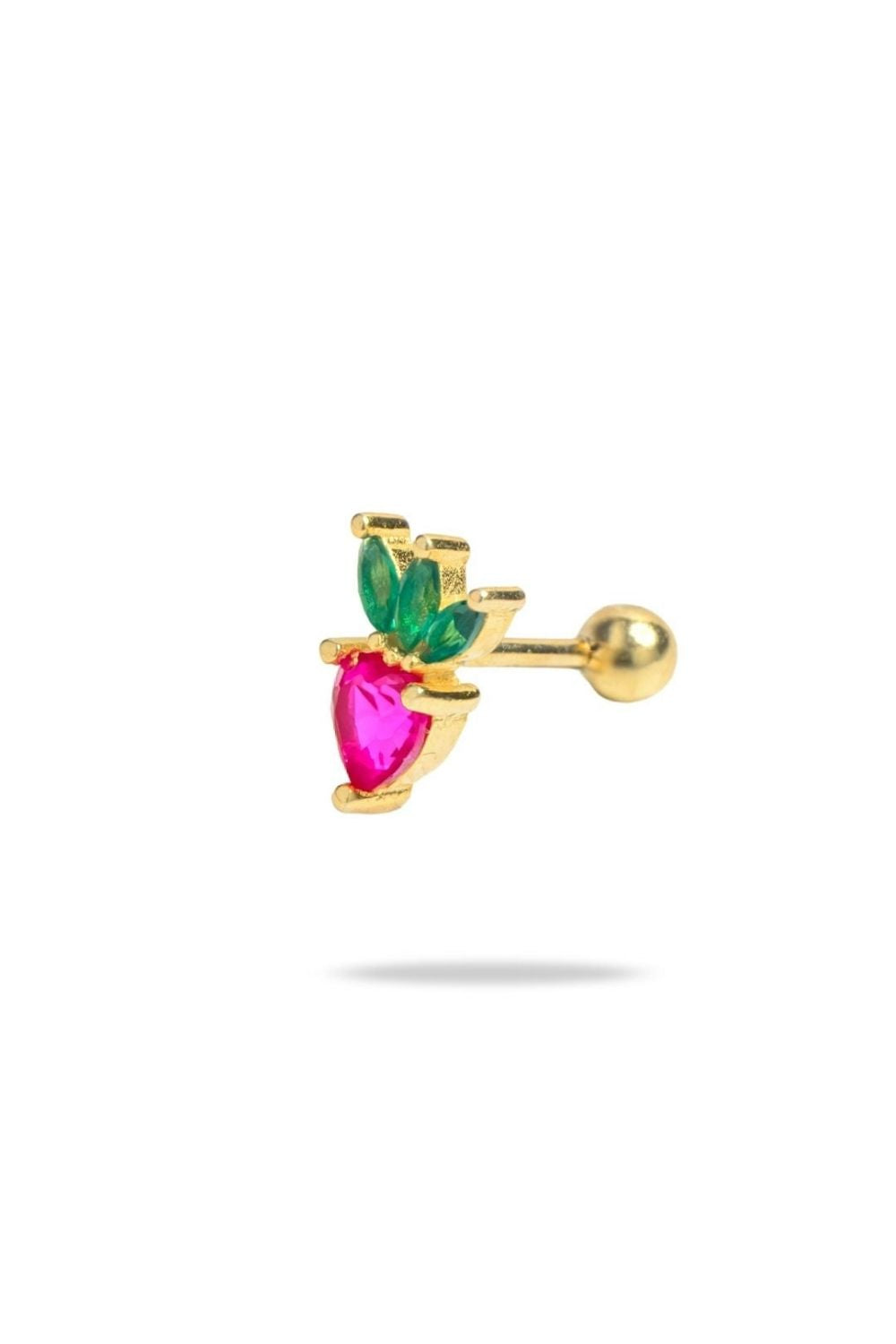 Special cut ruby and emerald detail on Strawberry Baby Earrings