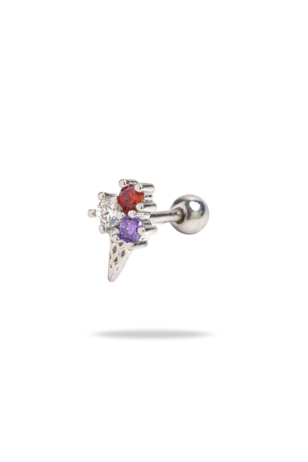 Special cut ruby amethyst and diamond detail on Triple Scoop Ice Cream Baby Earrings