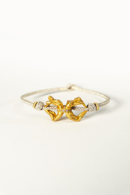 Unity Beige Bracelet with gold plated sculptural figures by Piayuli