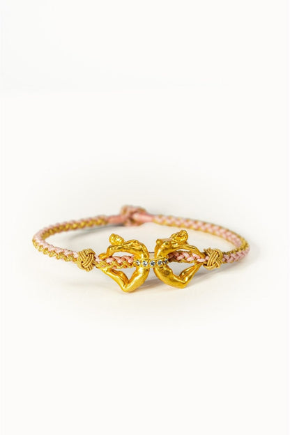 Unity Pink Bracelet with sculptural gold plated figures by Piayuli