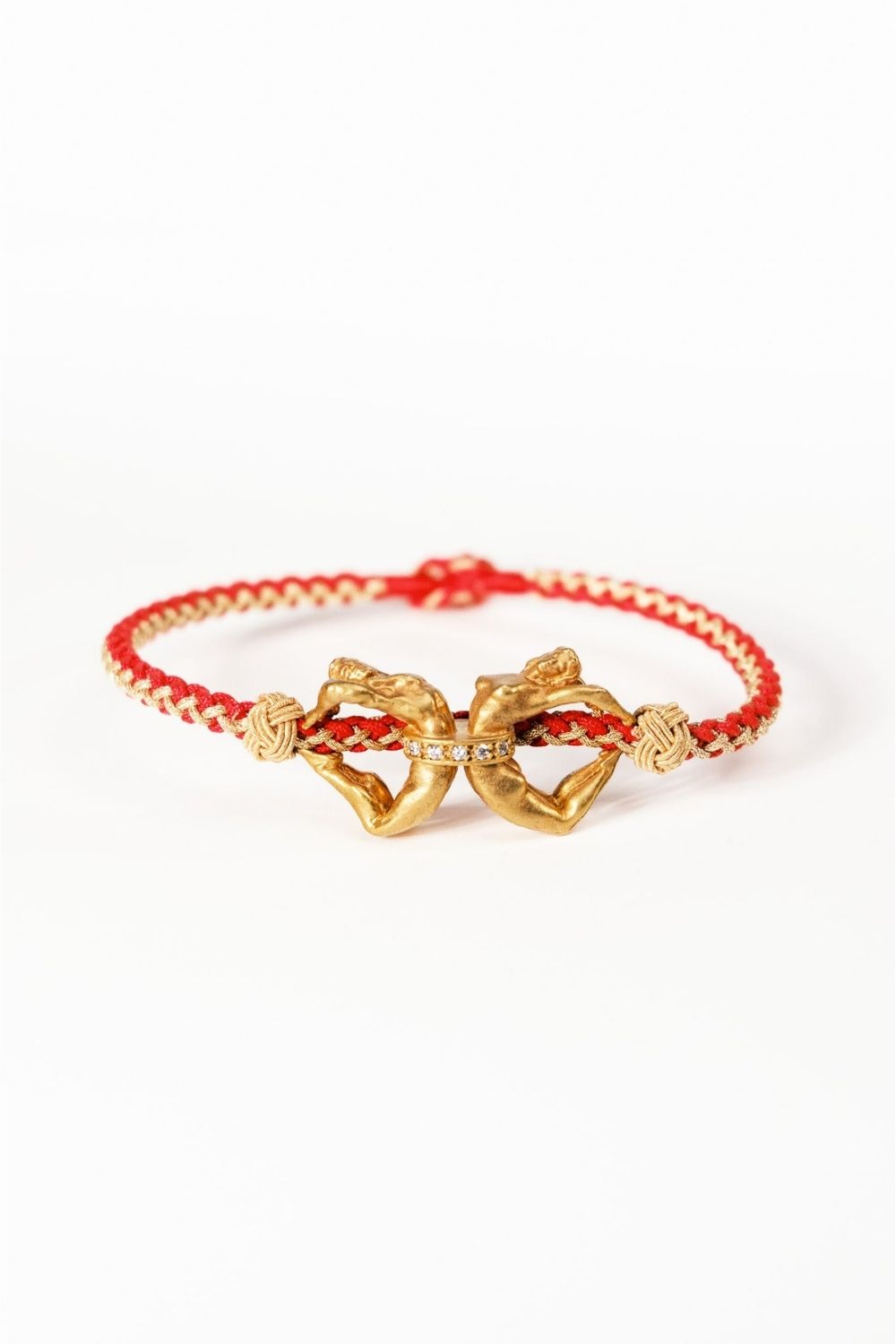Unity Red Bracelet with gold plated sculptural figures by Piayuli